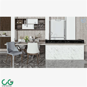 Modern light luxury marble bar dining table and chairs 3d model
